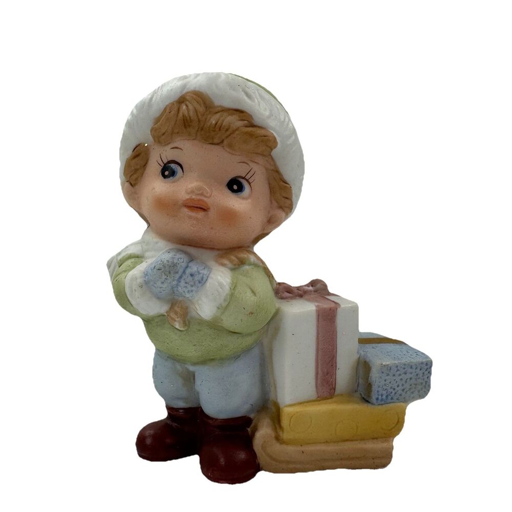 HOMCO 5556 Boy with Gifts Figurine Vintage Christmas Winter Decor Made in Taiwan